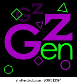 Lettering Logo Generation Z On A Dark Background With Geometric Shapes With Ultraviolet