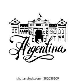 Lettering logo with the name of Buenos Aires the capital of Argentina written inside the label. Vector illustration hand drawn.