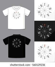 Lettering Logo T-Shirt Creative Concept and Needles Dividers with Potential Application Example on T-Shirt Vector Template - Grey and Red Elements on Black and White Background - Flat Graphic Design 