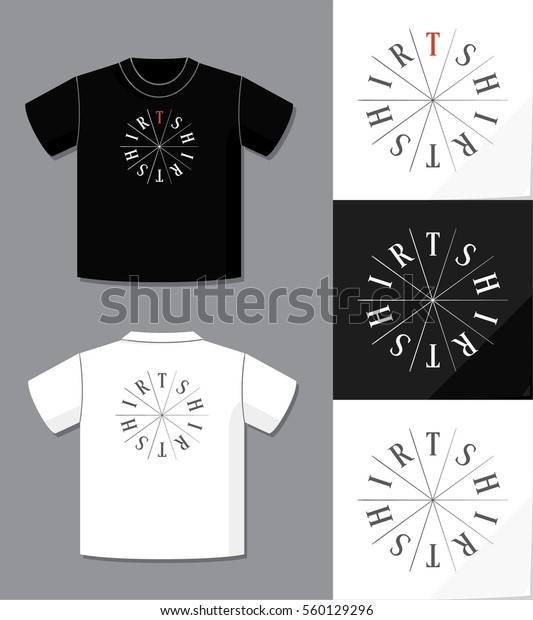 Lettering Logo T-Shirt Creative Concept and Needles\
Dividers with Potential Application Example on T-Shirt Vector\
Template - Red and Grey Elements on White and Black Background -\
Flat Graphic Design 
