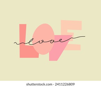 Lettering Love in different fonts. Love and romantic theme. Greeting card, print or poster. St.Valentine`s day. Vector illustration.