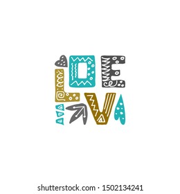 Lettering Love hand drawn in vector. Ideal for Valentine days card, wedding, birthday. Illustration.
