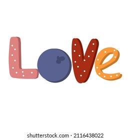 lettering "love" hand-drawn in cartoon style