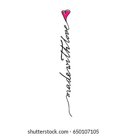 Lettering love handwriting label phrase Made with love. Handwritten black text, vector