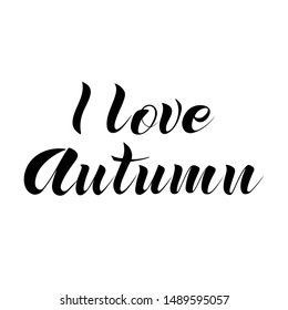 Lettering “I love autumn”. Handwritten vector phrase. Black text on white background.