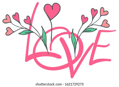  Lettering Love. Happy Valentines day. Vector isolated objects for your design. Hand drawn collection. Vector illustration EPS 8.