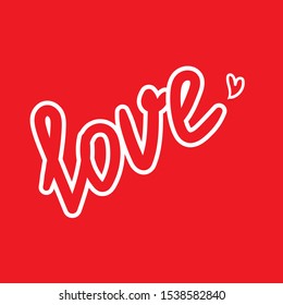 lettering love and heart on a red background