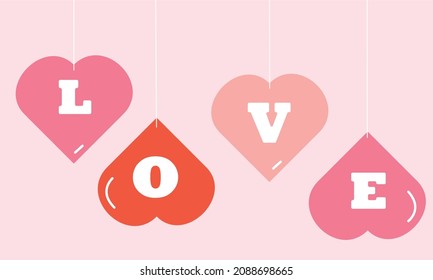 The lettering of love on the hearts. Valentine's Day.