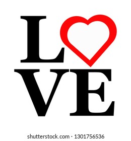 Lettering LOVE. Red LOVE text. Vector image