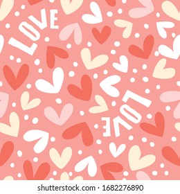 Lettering love. Romantic pattern with hearts.