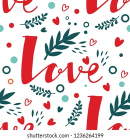 Lettering Love Seamless pattern Valentine's day set