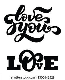 lettering love lettering style black letters on white background. composition of two inscriptions