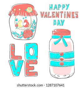 lettering love, stylized large letters on a white background with with birds in love