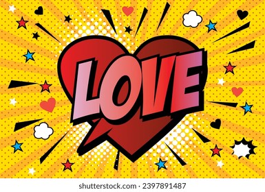 Lettering Love. Vector bubble icon speech phrase, cartoon exclusive font label tag expression,vector illustration.