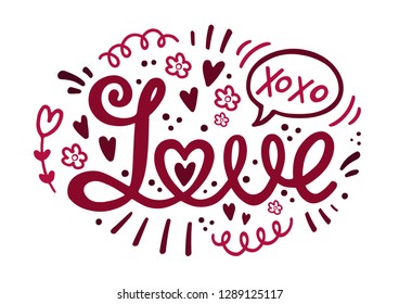 lettering love xoxo decor handlettering bordo red