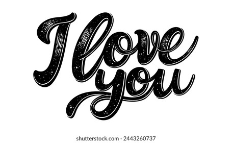 Lettering I love you calligraphic font, hand drawing. Individual font. Declaration of love. Twisted inscription.