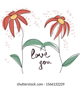 Lettering  love you for greeting card, invitation template. Hand drawn design elements. 