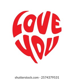 Lettering Love you inside a heart shape. Vector illustration of a typography Love you.