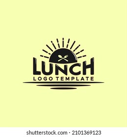 Lettering Lunch With Sun Fork Spoon Icon For Restaurant Logo Template
