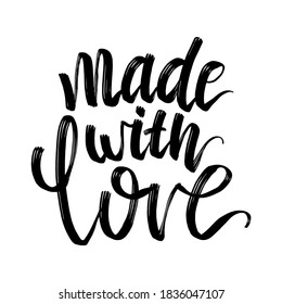 Lettering made with love with a black brush. Signature for handicrafts, creative people, card for scrapbooking and other works that are done by hand.
