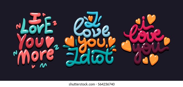 Cartas hechas para postal, presupuesto inspirador, guardar la tarjeta de fecha, decoración de mensajes de señas de saludo, afiches o postales. Me encanta que escribas a mano. Vector Set de amor. Feliz día de San Valentín