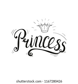 Lettering manual. The inscription is made in ink. The inscription "Princess" is suitable for printing t-shirts, sweatshirt, clothes for girls, girls, beauties.