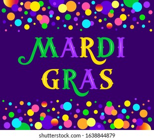 Lettering Mardi Gras. Greeting card design. Inscription for Holiday Greeting. Vector Illustration EPS10 on dark background. Mardi Gras brochure template.