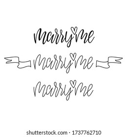 Lettering Marry me in different spellings and colors, made in graphics, ideal for postcards, decor or marriage proposals