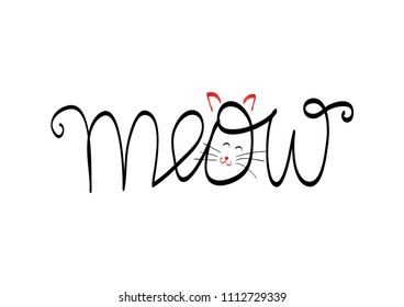 Lettering Meow, idea for poster, postcard, design.