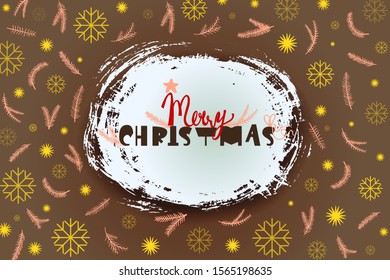 Lettering "Merry Christmas" in a cloud of clouds created by a dry brush on a white background with a decor of snowflakes. Vector New Year illustration