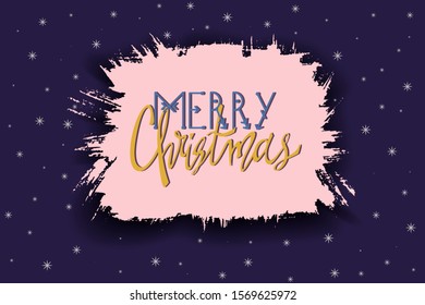 Lettering "Merry Christmas" in a cloud created by a dry brush on a white background with a decor of snowflakes. Vector New Year illustration