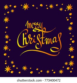 Lettering Merry Christmas with dot patterns isolated on blue background. Holiday illustration.
