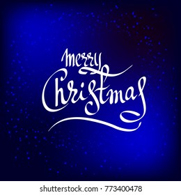 Lettering Merry Christmas with dots patterns isolated on blue background. Holiday illustration.