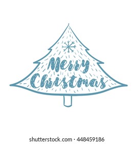lettering merry christmas & graphic Christmas tree