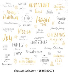 Lettering merry christmas and happy new year. Hand drawn vector illustration. Text templates.