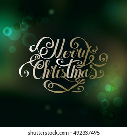 Lettering "Merry Christmas and Happy New Year." Twisted Individual font. Congratulations on Christmas and New Year. Retro. Green