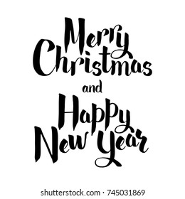 Lettering Merry Christmas and Happy New Year. Merry Christmas greeting card