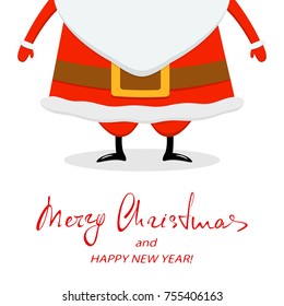 Lettering Merry Christmas and Happy New Year with Santa legs isolated on white background, illustration.