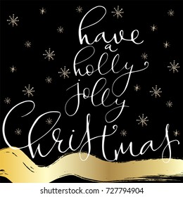 Lettering with Merry Christmas. Phrase for holiday invitations and greetings. Hand drawn design for your holiday cards.