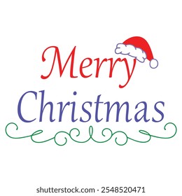 lettering merry christmas and santa hat of vector illustration