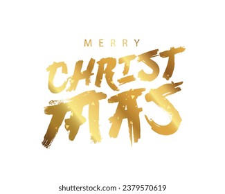 Lettering. Merry Christmas. Stylish hand-drawn gold lettering. New Year greeting card. Fashionable modern brush font. Vector illustration on a white background.