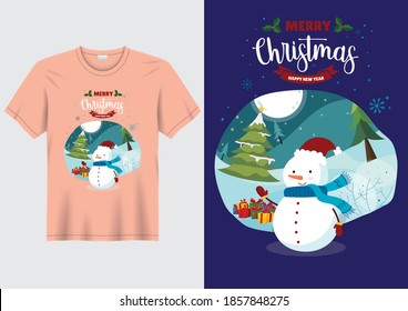 Lettering MERRY CHRISTMAS with  Vector template for printing on shirt, cover, postcard. Illustration for clothing, apparel/Christmas T-shirts, Christmas vector quote.