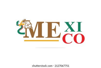Lettering mexico flag nation word mark. With eagle or hawk head and a snake logo vector as symbol of mexican country illustration. Apply to business, club community label, shirt, website, apps element