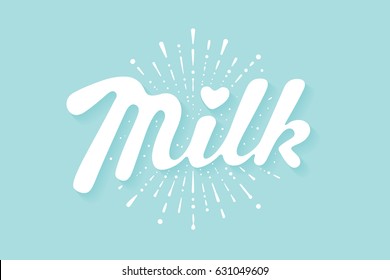 Lettering Milk and milk drop splash, hand written design for label, brand, badge. Graphic design logo for farm dairy shop, branding and advertising. Vector Illustration