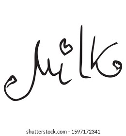 Lettering "milk". Vector illustration of calligraphy lettering milk. Hand lettering milk.