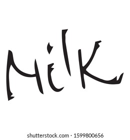 Lettering "milk". Vector illustration of calligraphy lettering milk. Hand lettering milk.