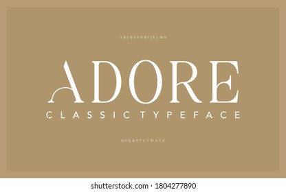 Lettering Minimalist Fashion. Elegant Alphabet Letters Serif Font And Number. Typography Fonts Regular Uppercase, Lowercase.
