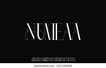 Moda minimalista das letras. Letras alfabéticas elegantes fonte e número serif. Fontes tipográficas normais, maiúsculas e minúsculas.