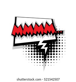 Lettering mmmm, think. Comic text sound effects pop art style vector. Sound bubble speech phrase cartoon balloon expression sounds illustration background template. Comics book balloon