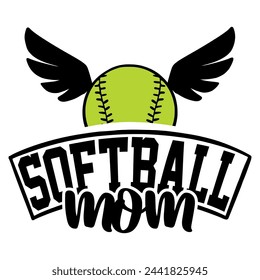 Lettering mom softball vector illustration on white background